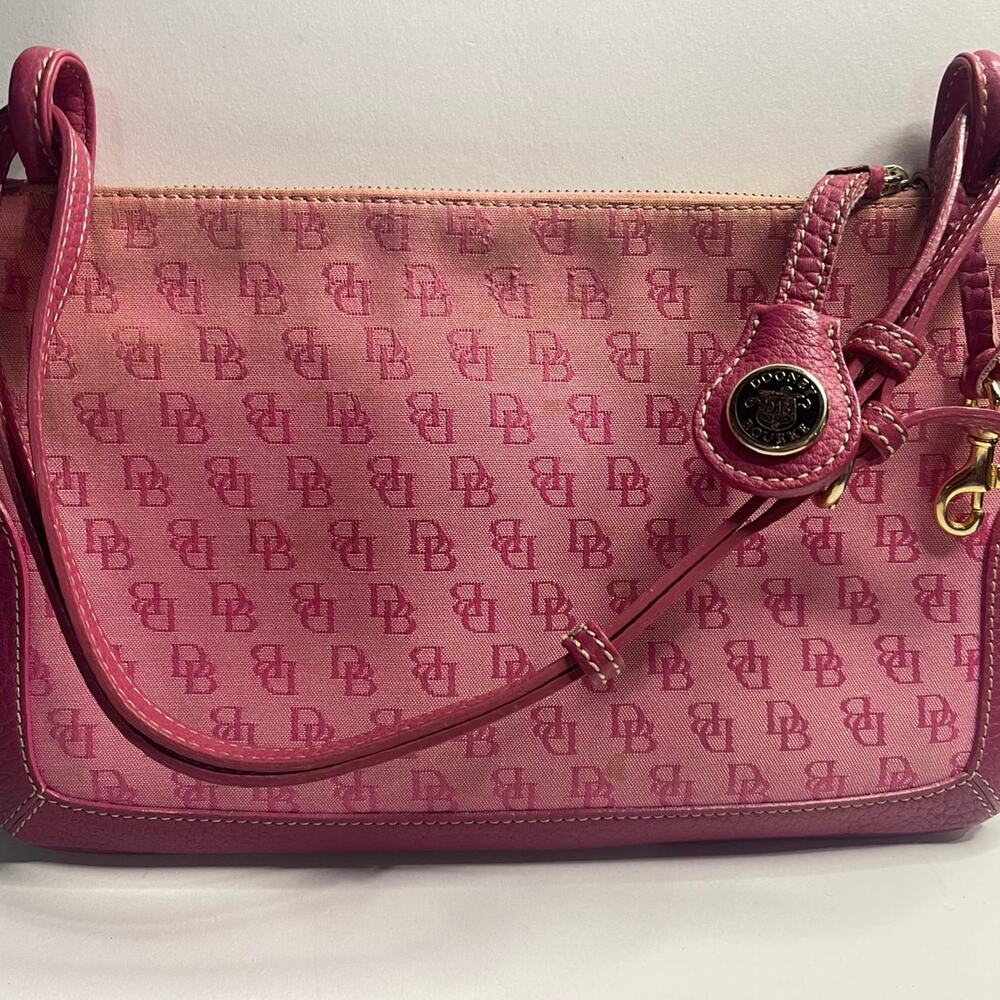 Dooney & Bourke Pink DB Monogram Canvas Leather Shoulder Bag Purse